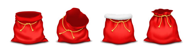 istock Red Christmas bags with ropes realistic color icons set 2191877228