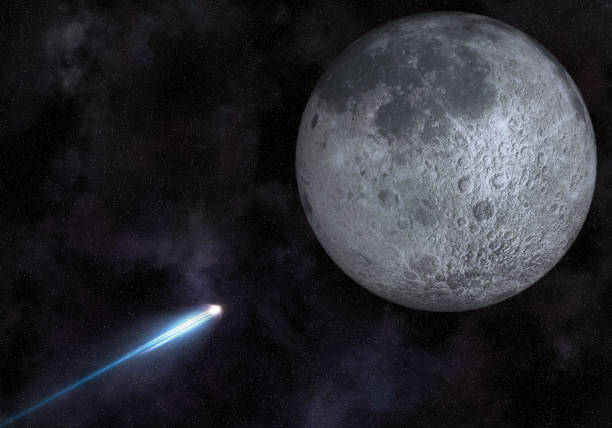 spaceship to the moon space travel concept. 3d illustration