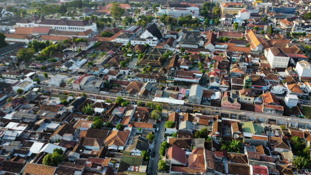 Indonesian City at sunset seen from above