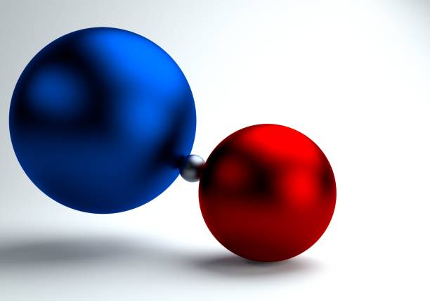3D rendering of red spiral graph with blue spheres - balance concept