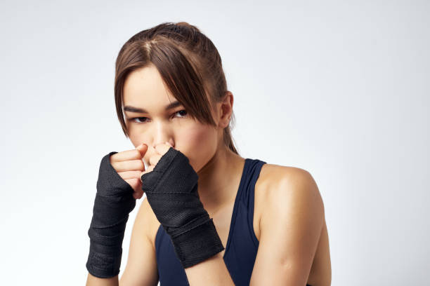 woman training punch boxing exercise lifestyle. High quality photo