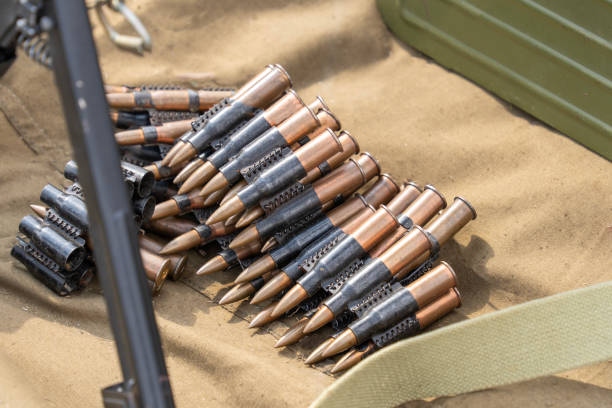 Ammunition for a machine gun from a belt on military fabric
