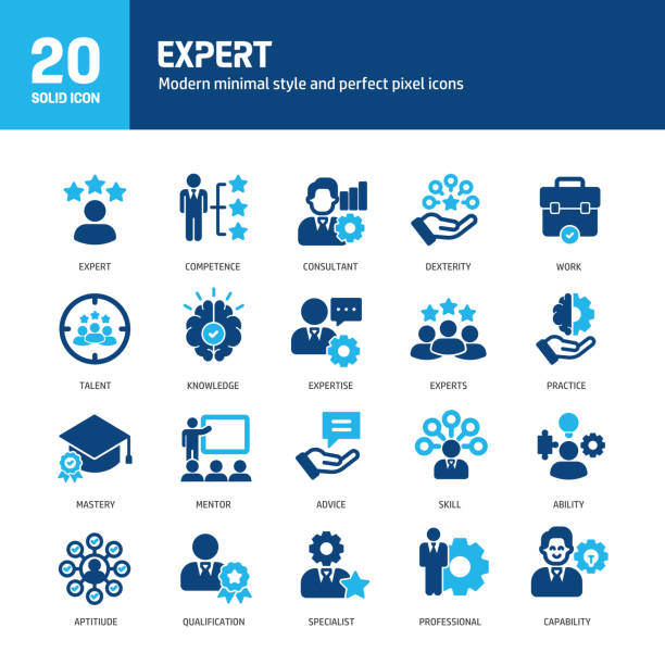 stockillustraties, clipart, cartoons en iconen met expert glyph solid icons. containing skill, attitude, experience, talent solid icons collection. vector illustration. perfect pixel on clean white background - deskundigheid