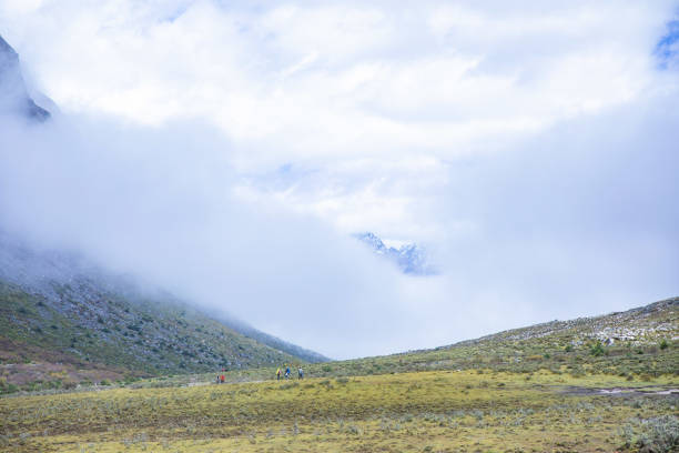 The plateau mountains are shrouded in clouds and mist, showcasing magnificent scenery