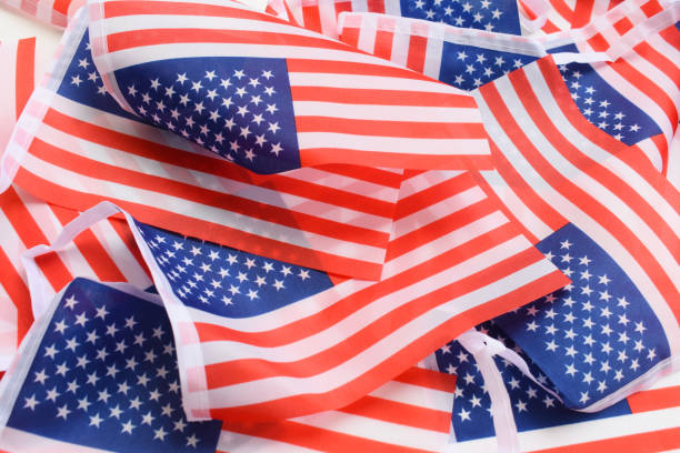 istock american wave flag texture background, USA 2191906031