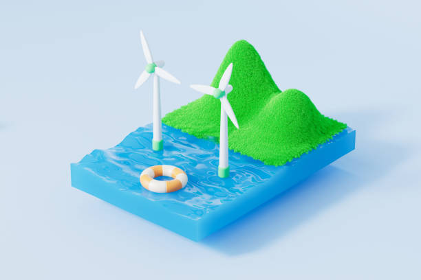 Green new energy wind power in water,3d rendering
