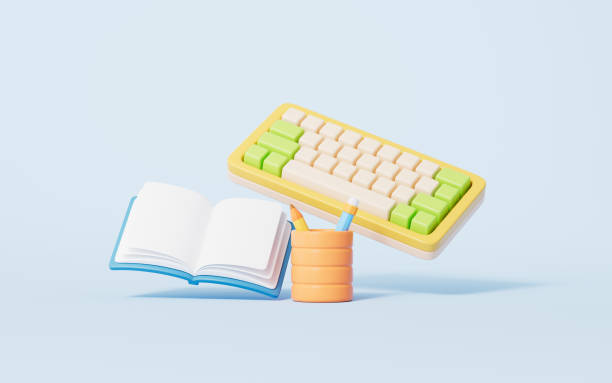 istock Cartoon style keyboard and books in blue background,3d rendering 2191916756