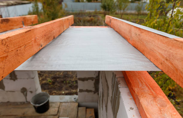 istock A wooden beam with a grey plastic sheet on top of it 2191917392