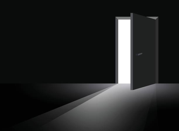 istock Open door with light icon in flat style. Dark room vector illustration on isolated background. Doorway entrance sign business concept. 2191927402
