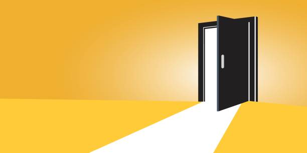 istock Open door with light icon in flat style. Dark room vector illustration on isolated background. Doorway entrance sign business concept. 2191927404