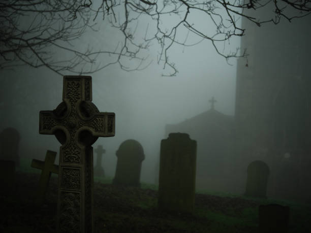 istock Eerie Graveard in thick fog and mist 2191929613