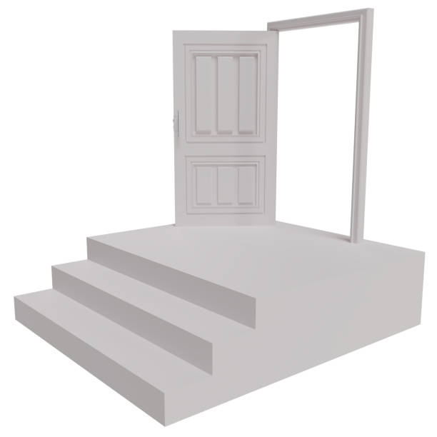 3d render of smartphone with open door and stairs.