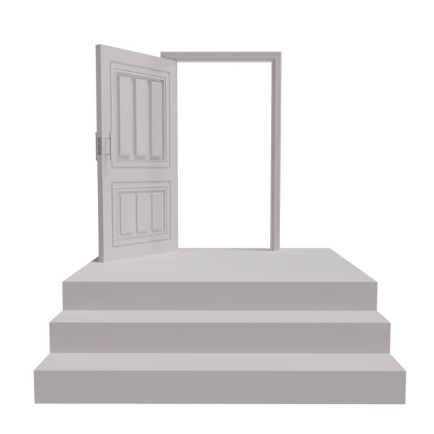 istock 3d render of smartphone with open door and stairs. 2191931803