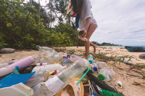istock Woman Collecting Plastic Waste on Polluted Beach 2191932810