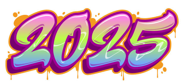 istock 2025 in graffiti brush lettering style. Vector banner isolated. Cool New year design 2191933244