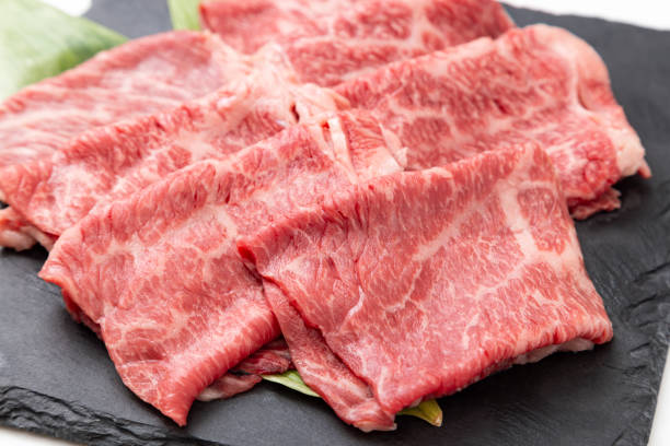 istock Beef shoulder loin for sukiyaki on white background. 2191951511