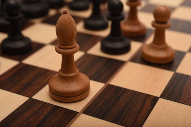 istock Black and white chess. Wooden chess on a board. A chess game. 2191952210