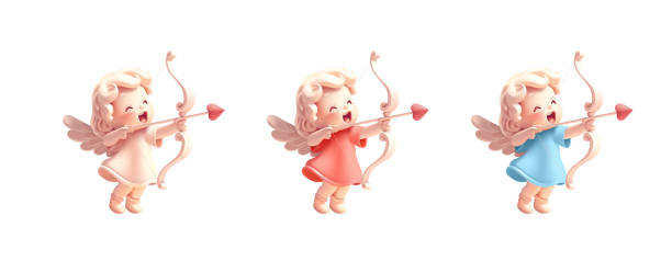 istock Set of colorful playful cupid characters shooting with bows, 3D. Mythical characters making people fall in love. For love concepts, Valentine's Day, wedding. Vector 2191956498