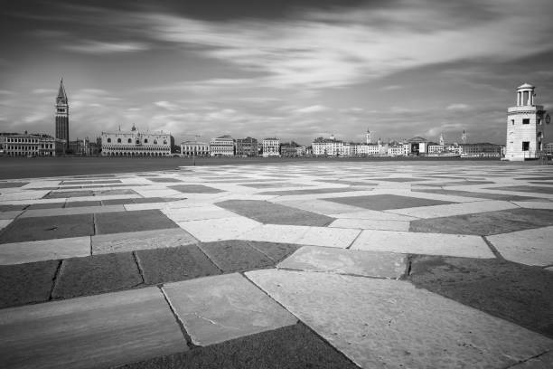 Lighthouse on San Giorgio Island, Venice, black and white