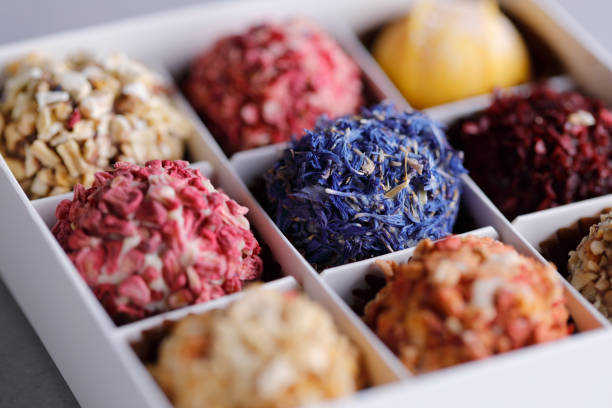 Chocolate truffles with dried flower petals