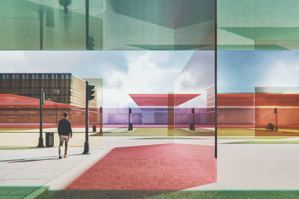 istock Man walking in empty abstract city streets 2191969414