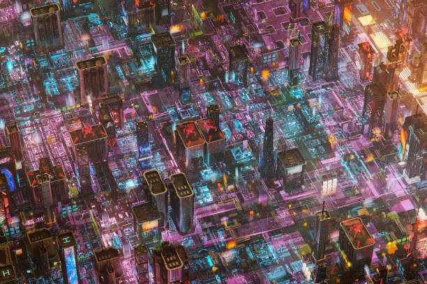 istock Futuristic cyberpunk city from above 2191969487