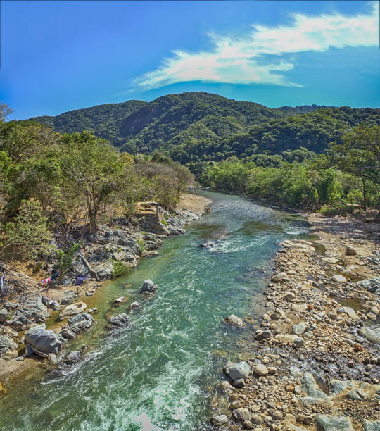 Scenic view of a river winding through a green valley in oaxaca, mexico, on a beautiful day