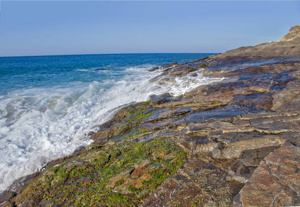 Scenic view of powerful ocean waves hitting the rocky coastline of oaxaca, mexico, a beautiful travel destination