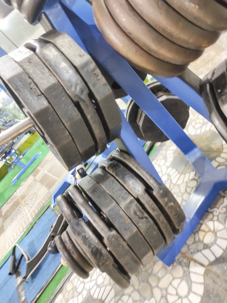 istock Closeup Stack of black disc weights for weight lifting 2191980009