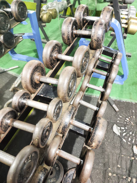 istock Top view dumbbells are neatly arranged on iron rack 2191980366