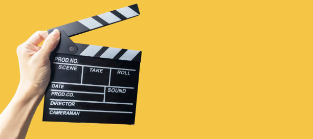 istock Director's board on a blank yellow background with text. Thinking of a storyline. 2191989191
