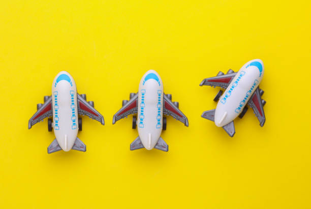 istock Toy airplane model. Travel concept. Flat lay 2191996691