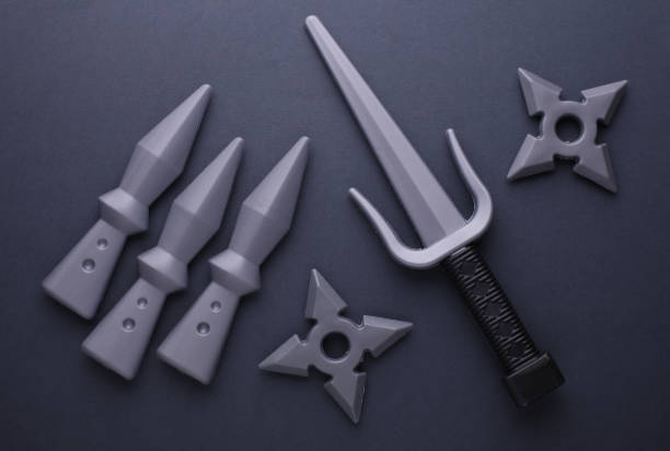 istock Ninja weapon play set on dark gray background 2191996759