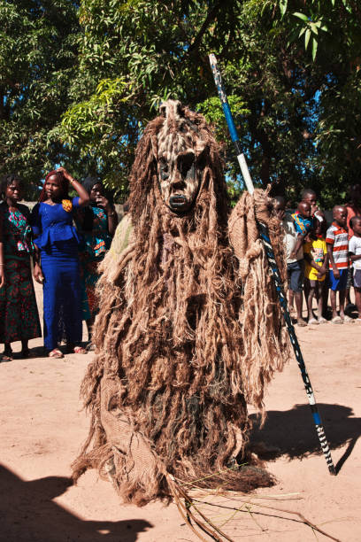 Ziguinchor, Senegal - 29 Dec 2021: Kumpo dance with masks in Senegal, West Africa