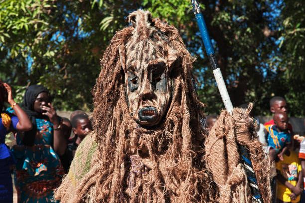 Ziguinchor, Senegal - 29 Dec 2021: Kumpo dance with masks in Senegal, West Africa