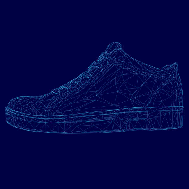 istock Shoe is displayed in a blue color outline. The shoe is a sneaker and is designed to be comfortable and stylish. The blue color of the shoe is eye-catching and makes it stand out 2192002066
