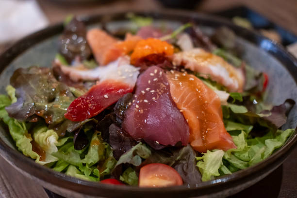 istock Salmon and tuna sashimi salad served on plate 2192002205