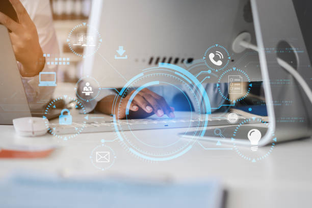 istock Copyright or patent concept, Person hand using laptop computer, tablet and smartphone with virtual screen copyright icon trademark, Creation ownership against piracy at office. 2192003637