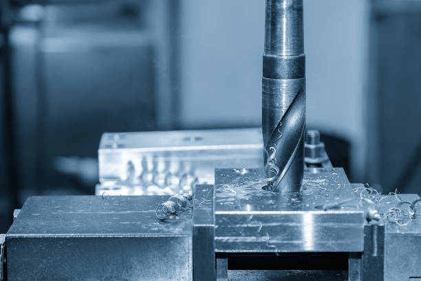 istock The drilling process on NC milling machine in the light blue scene. 2192009105