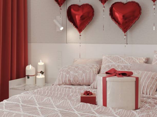 istock interior of a bedroom with a gift balloons Valentine's Day 2192009889
