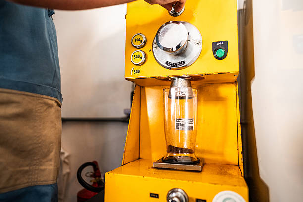 Grinding grain machine in a coffee shop