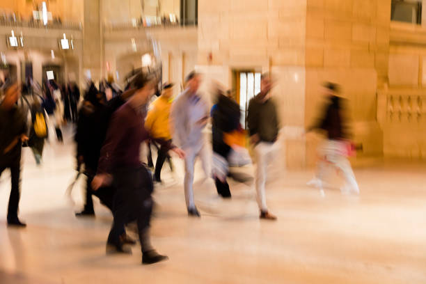 An interior view of Grand Central Station in New York City with the travelers, USA.