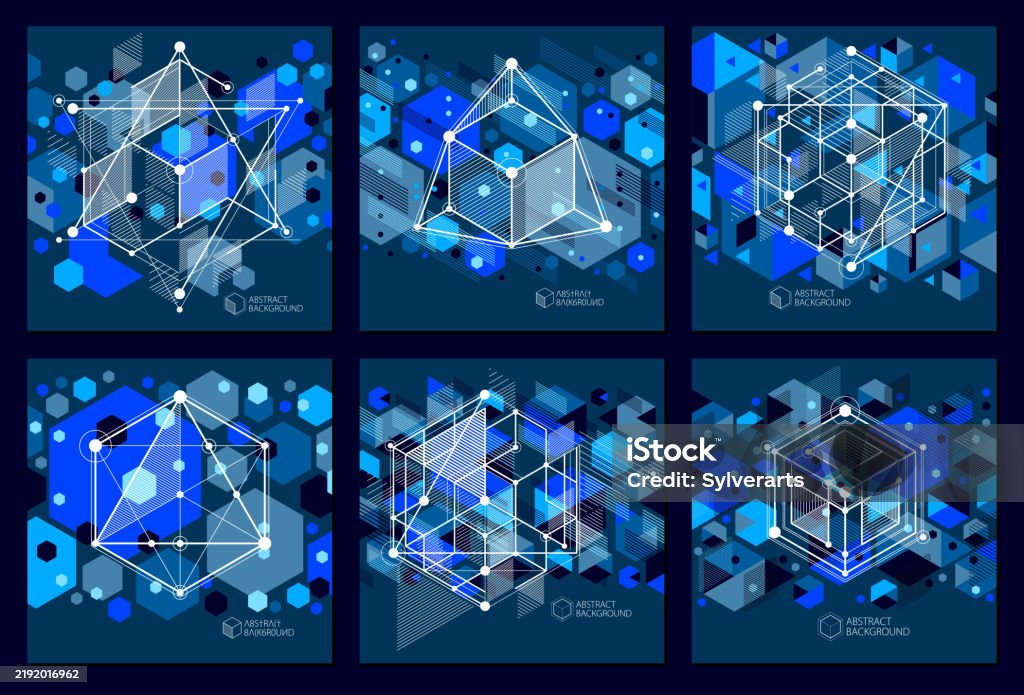 Geometric Technology Vector Dark Blue Drawings Set 3d Technical ...