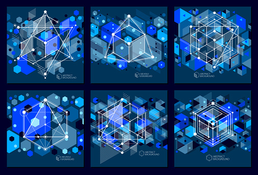 Geometric Design Technology Geometric Technology Vector Dark Blue Drawings Set 3d Technical ...