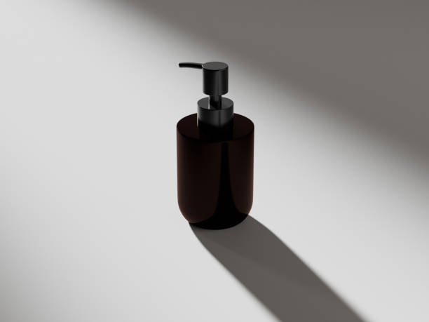 istock Pump bottle mockup, pump dispenser PET bottle on clean background, amber plastic cylindrical body wash packaging mockup, lotion container, amber glass liquids dispenser, liquids contributor mockup 2192017165