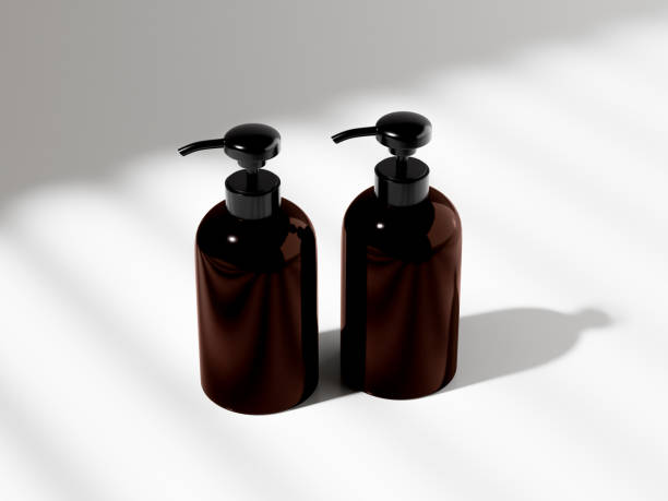 istock Dark brown Pump bottles mockup, cylindrical lotion dispenser bottles, plastic body wash packagings, amber glass liquid lotion dispenser contributor, soap and hair product bottle, clean beauty product 2192017239