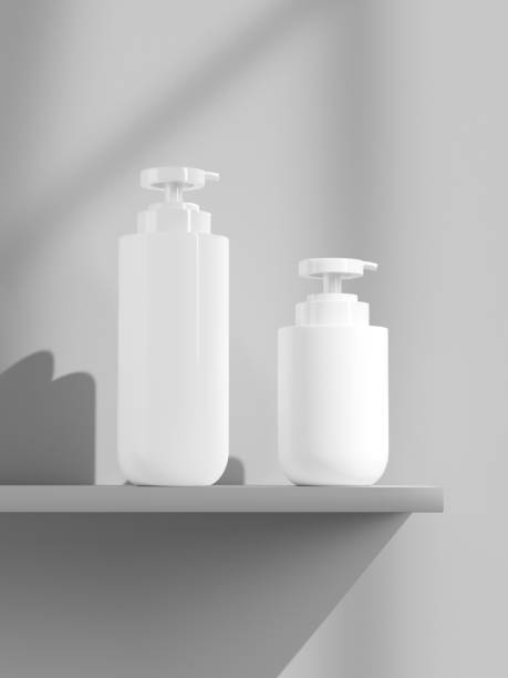 istock Pump bottles mockup, plastic dispenser bottles display on bathroom background, cylindrical cosmetic packaging, personal care bottle, lotion container, liquid product container, round bottle mockup 2192017317