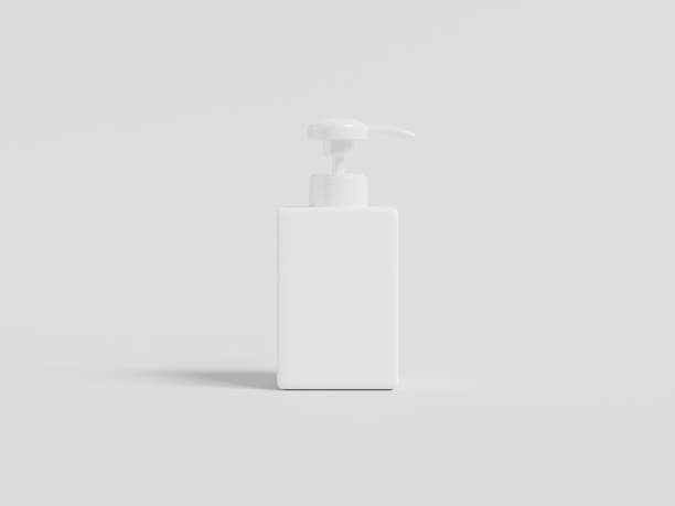 square Pump bottle mockup, front view cubic shape liquid dispenser bottle, elegant plastic body wash packaging, white plastic lotion container, cosmetic dispenser, soap and hair product bottle mockup