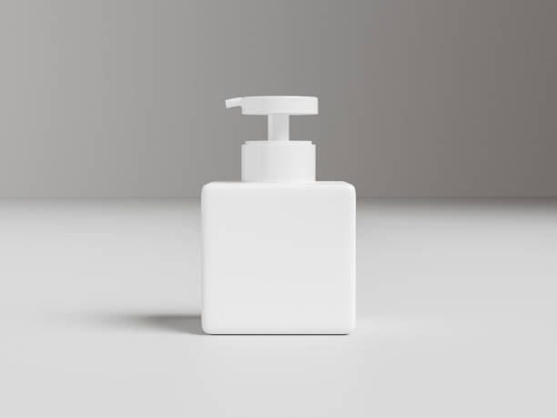 istock front view of square Pump bottles mockup, cubic shape liquid dispenser bottles, small geometry shape body wash packaging, white plastic lotion container, cosmetic dispenser, soap product bottle mockup 2192017379