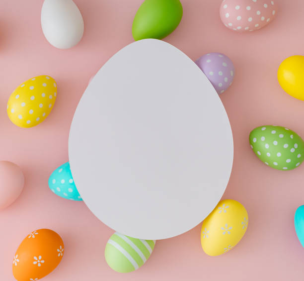 istock Spring pattern made of colorful Easter eggs on pastel pink background with paper card note copy space. Minimal Easter concept. Creative festive holiday layout. Easter aesthetic. Flat lay. 2192019053